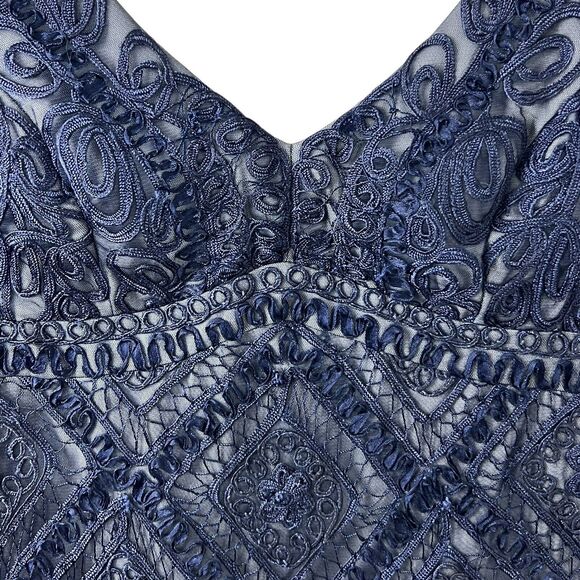 Adrianna Papell Womens Blue Crocheted V Neck Sleeveless Sheath Dress 12 - Picture 3 of 6